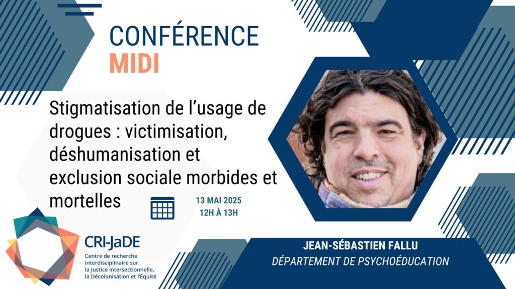 Information sur la conférence : présentatrice Catherine Larochelle ; titre de la conférence : L'école du racisme. Écoles québécoises de 1830 à 1915